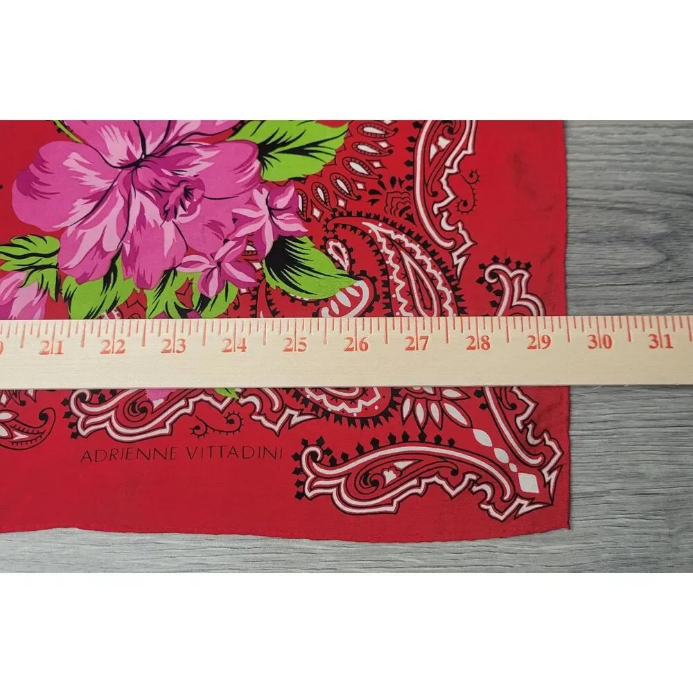 VTG Adrienne Vittadini Red Floral and Paisley Print Square Scarf 100% Silk Japan